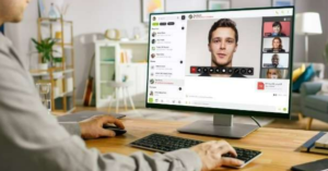 Person on a video call on their desk top