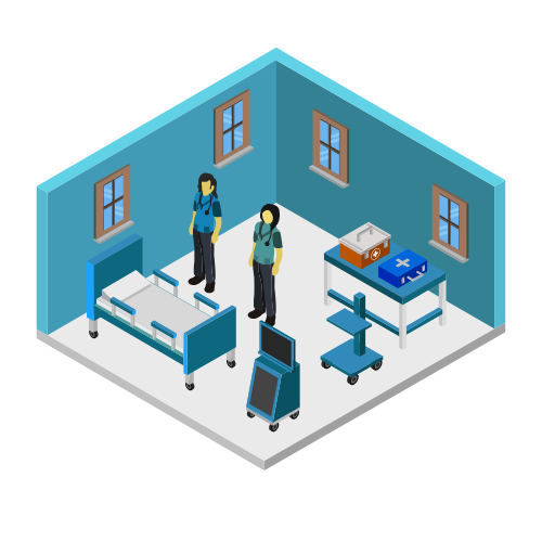 patient room with medical cart