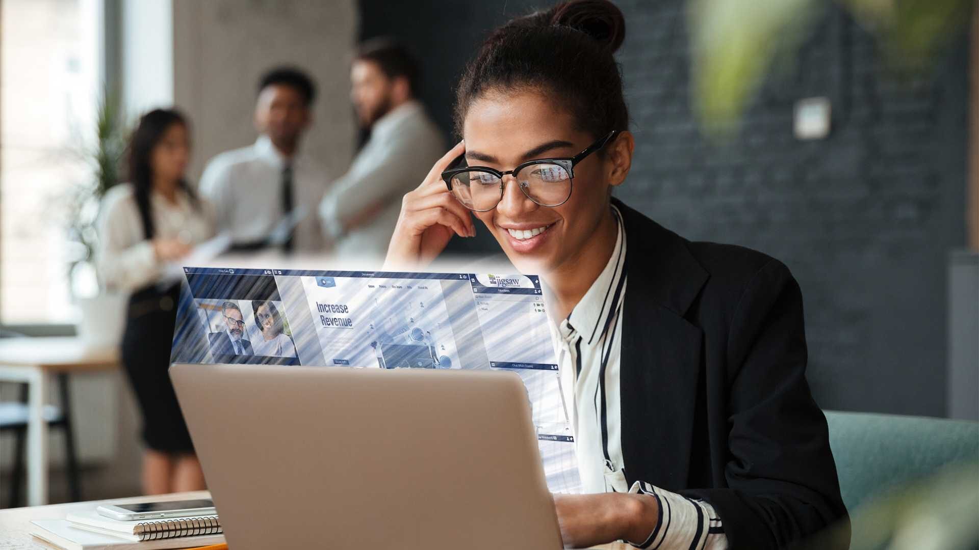 Female employee having virtual training session